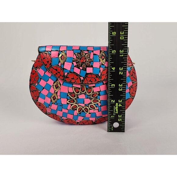 Ramla Mosaic Handmade Bag Pink Blue with Detachable Chain Strap Selling Sunset - Picture 16 of 16